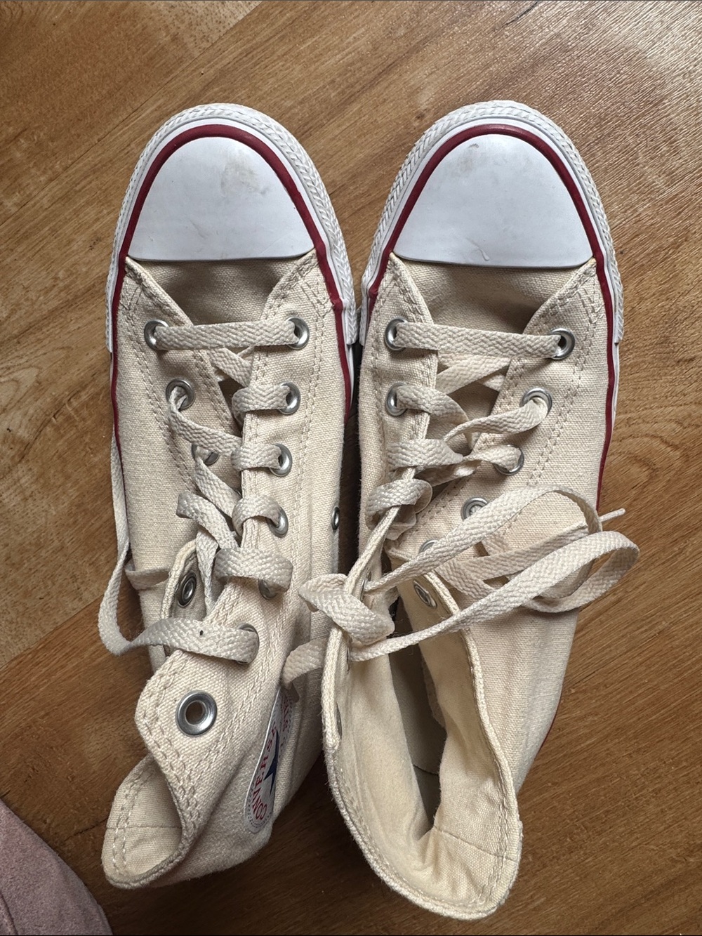 Converse Canvas High Top Sneakers in Natural with Red Trim size 8